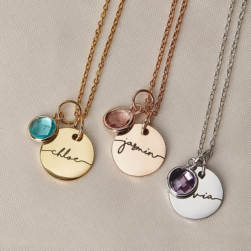 Name and Month Stone Pendant Necklace