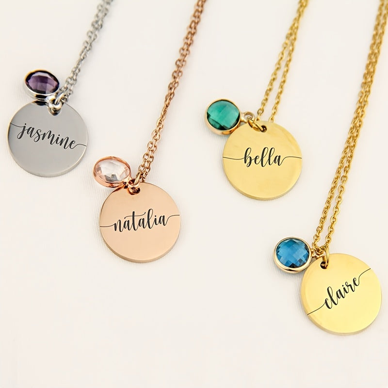 Name and Month Stone Pendant Necklace