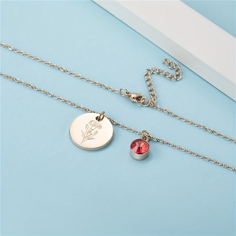 Month Flower and Stone Pendant Necklace