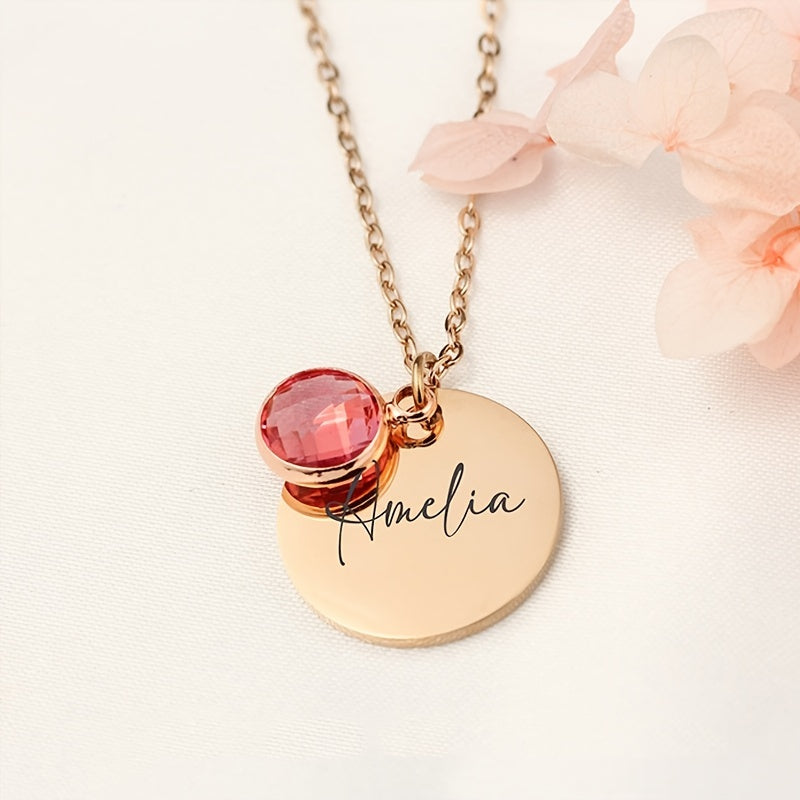 Name and Month Stone Pendant Necklace