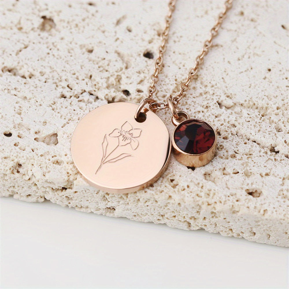 Month Flower and Stone Pendant Necklace