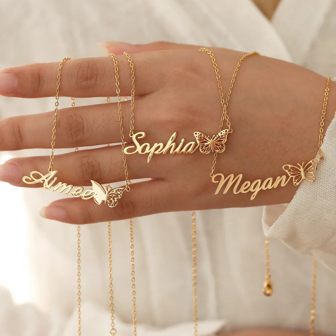 Name Necklaces With Heart Butterfly