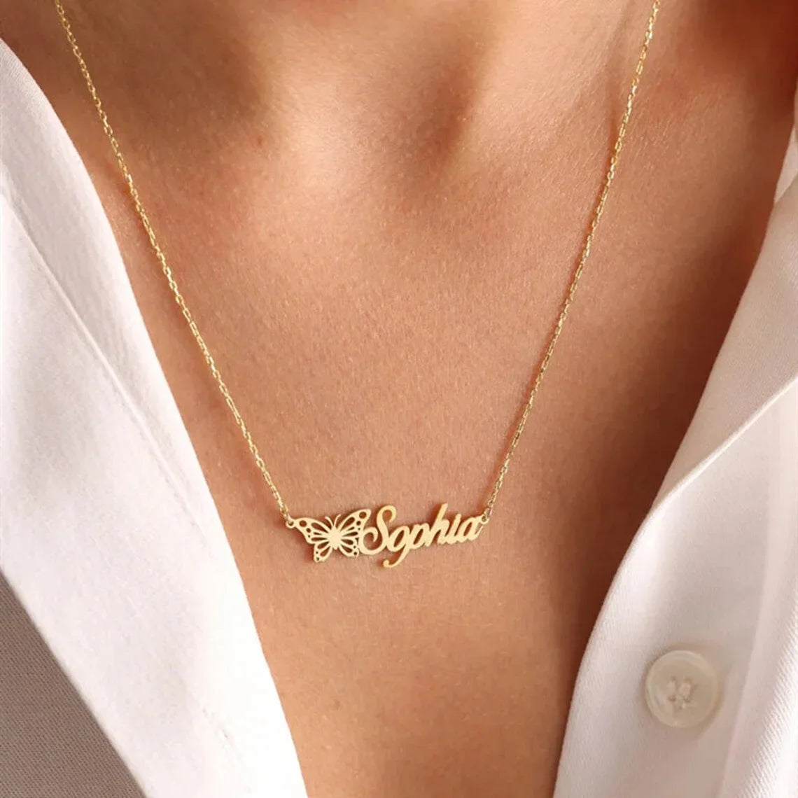 Name Necklaces With Heart Butterfly