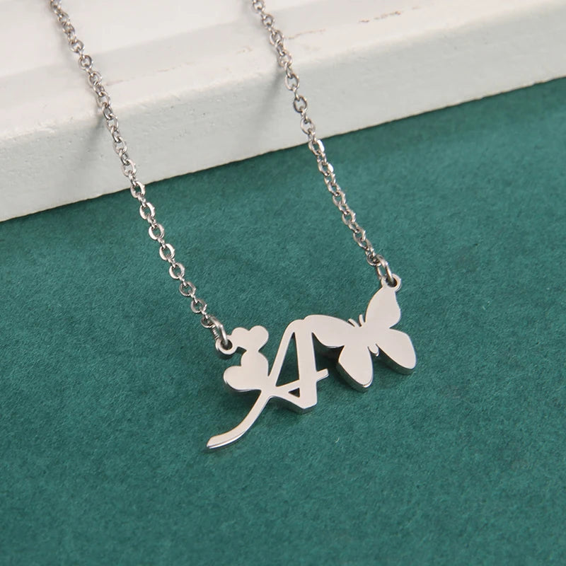 Initials With Butterfly Pendant Necklace