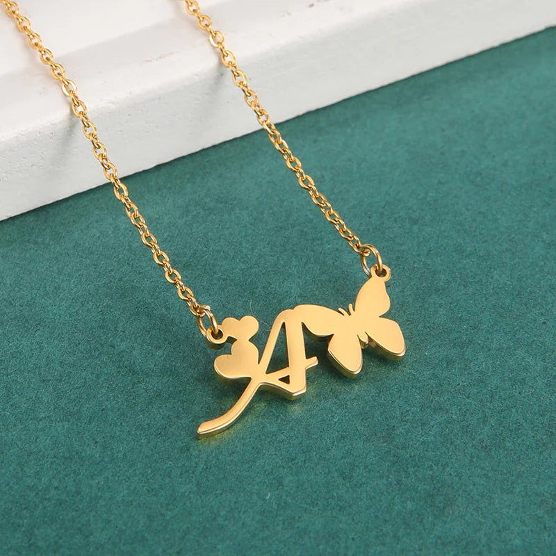 Initials With Butterfly Pendant Necklace