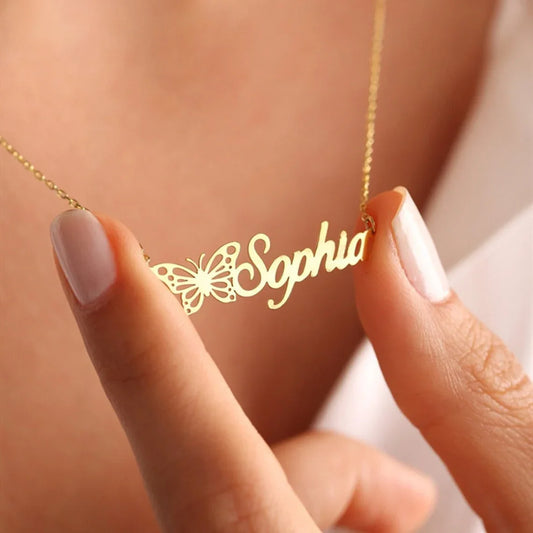 Name Necklaces With Heart Butterfly