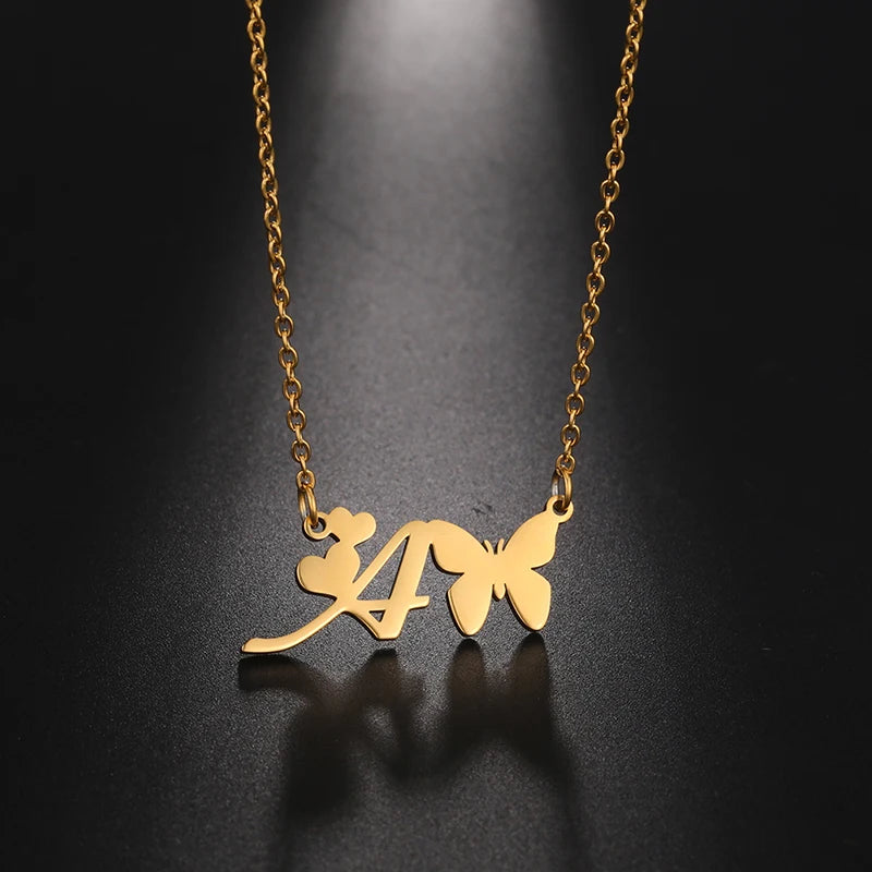 Initials With Butterfly Pendant Necklace