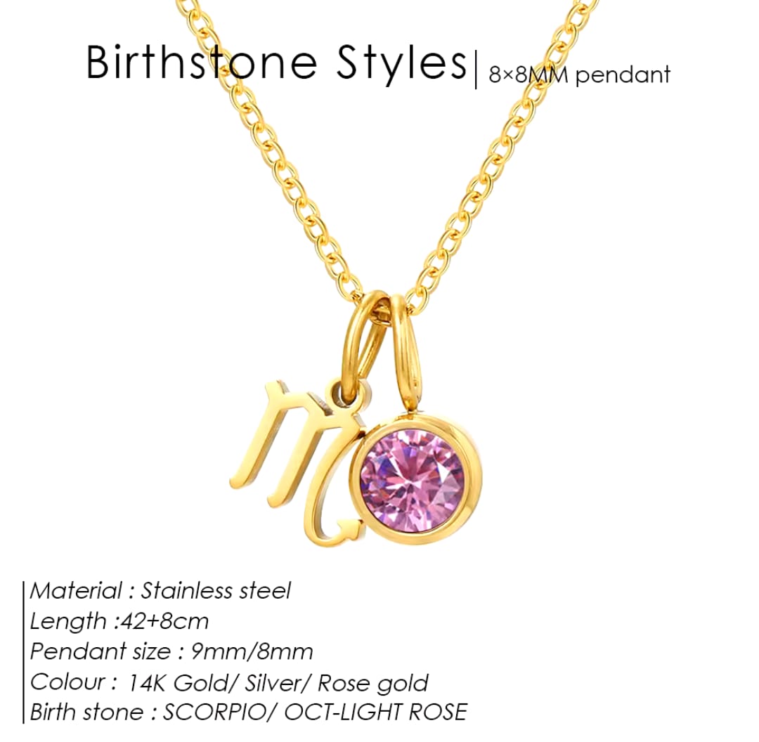 Zodiac Signs With Birthstone Necklace For Women